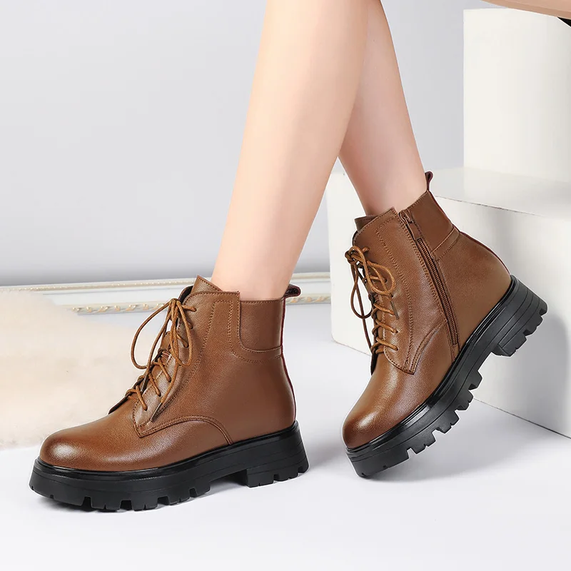 Women Winter Boots Genuine Leather 2023 New Large Size Natural Wool Women Ankle Boots Fashion Keep Warm Marton Boots Ladies