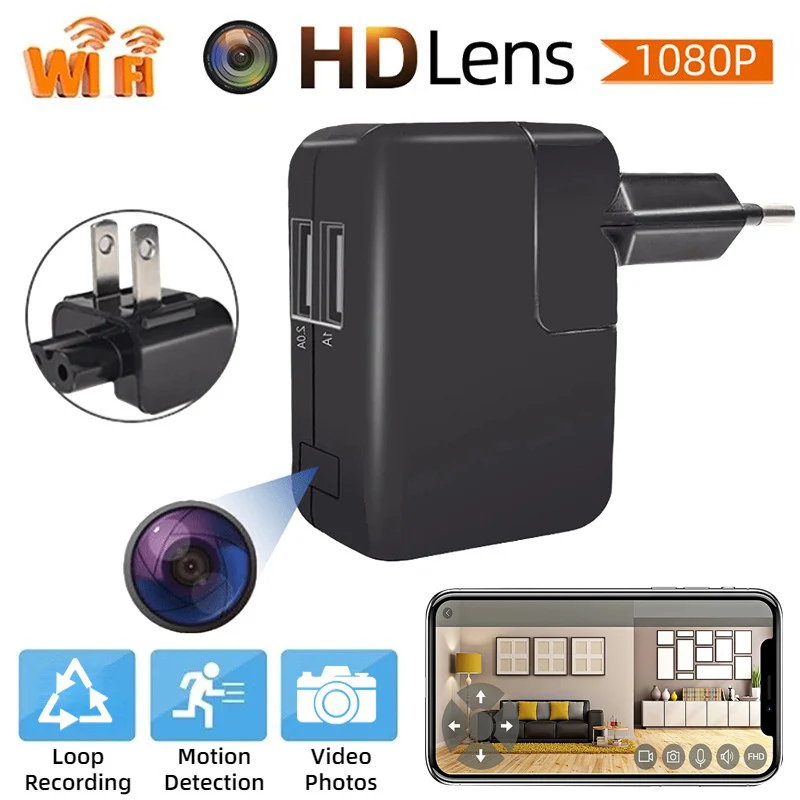 

Surveillance Camera and See By Mobile 1080P HD Mini WiFi Plug USB Charger Cam Smart Home Safety Motion Detection Remote Monitor