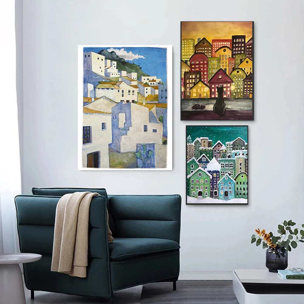 

Nordic Vinterstaden Axarquia Landscape Modern Canvas Painting Graffiti City Scape Painting Print Wall Art Picture For Home Decor