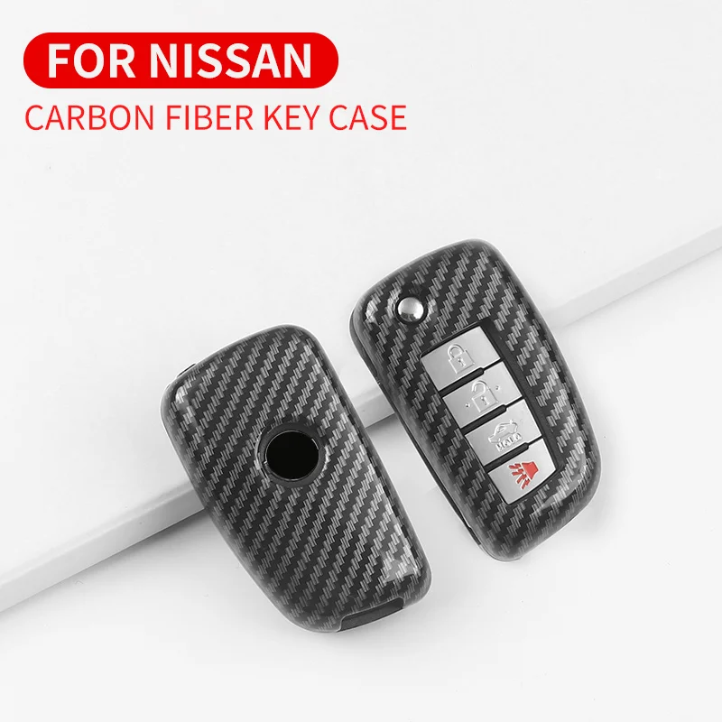 

Carbon Fiber Car Remote Cover Key Case For Nissan X-Trail Juke F15 Rogue Qashqai J11 Tiida Murano Maxima Quest Car Folding Key