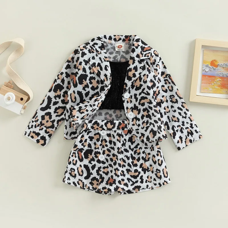 

Toddler Girl Autumn Winter Clothes Set 2022 Leopard Print Long Sleeve Jacket with Skorts and Camisole for Casual Daily