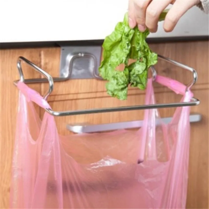 

Stainless Steel Kitchen Trash Bag Holder Door Hook Garbage Bags Hanger Cupboard Stand Support Storage Rack Kitchen Accessories