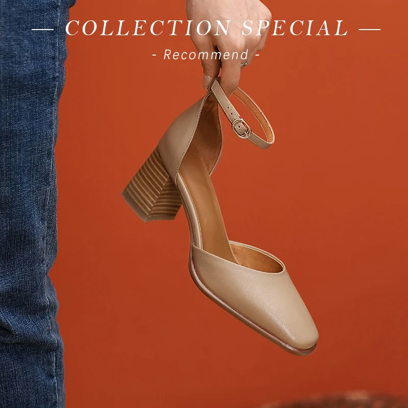 

Женские босоножки из натуральной кожи, Туфли Мэри Джейн из воловьей кожи, свиной шкуры и овечьей шкуры с пряжкой, летняя обувь, 22-25 см, 2023