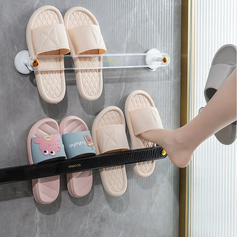 

Self-adhesive Bathroom Towel Bar Wall-mounted Shoes Drain Rack Slippers Hanging Holder Bathroom Shoes Storage Shelf 2022 New
