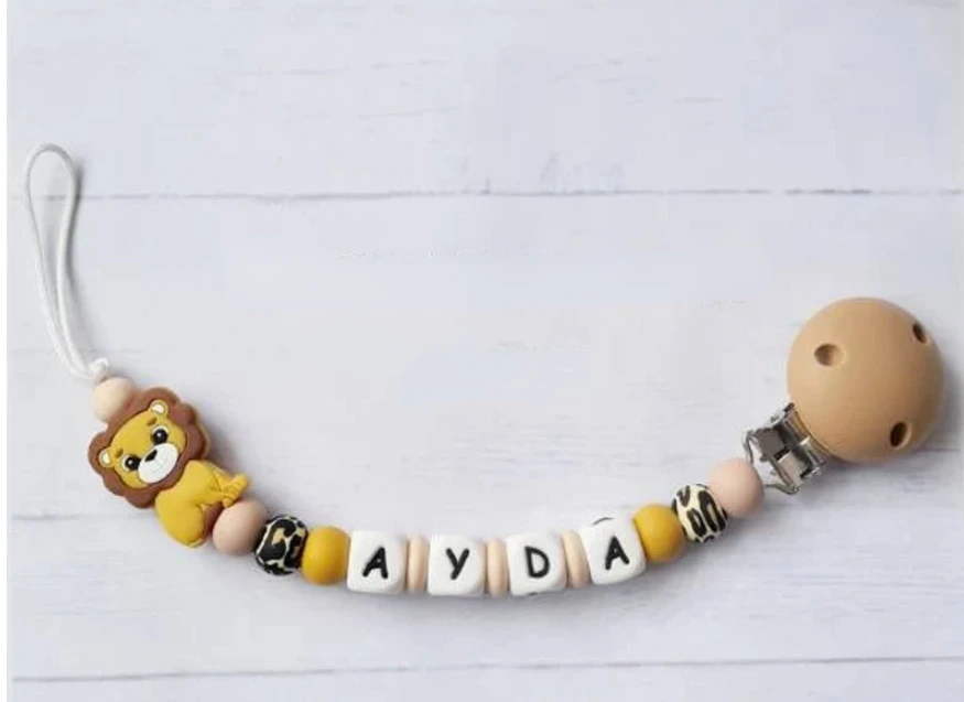 

DIY Lion Handmade Animals Pacifier Clips Holder Chain Beech Baby Teether Pacifier Chains Soother Bracelet Nursing Birth Gift