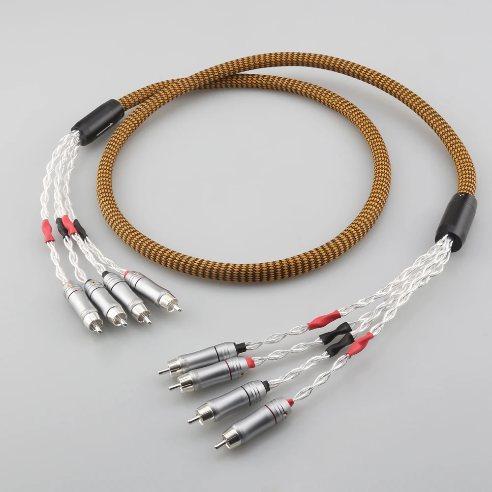 Высококачественный посеребренный аудиокабель с штекером 4RCA и штекером 4RCA