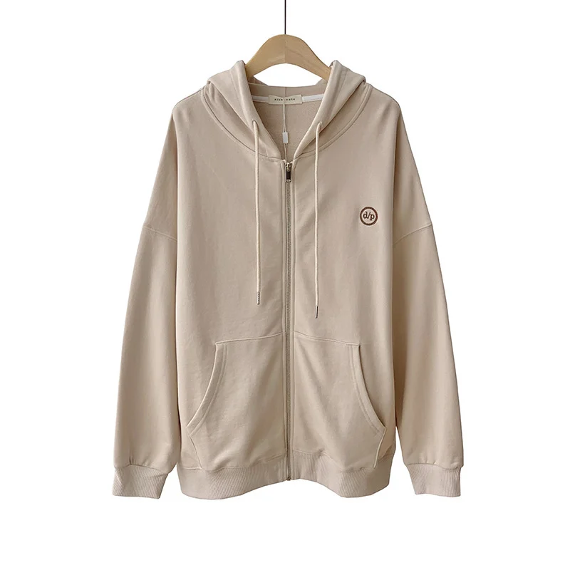 

Women Embroidered Hoodies Cardigan 2022 Autumn New Loose Letter Embroidered Pocket Cotton Casual Hoodies Coat Tops