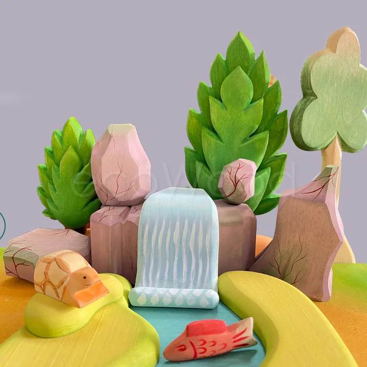 Детские деревянные игрушки строительные река луг озеро трава детская игра с