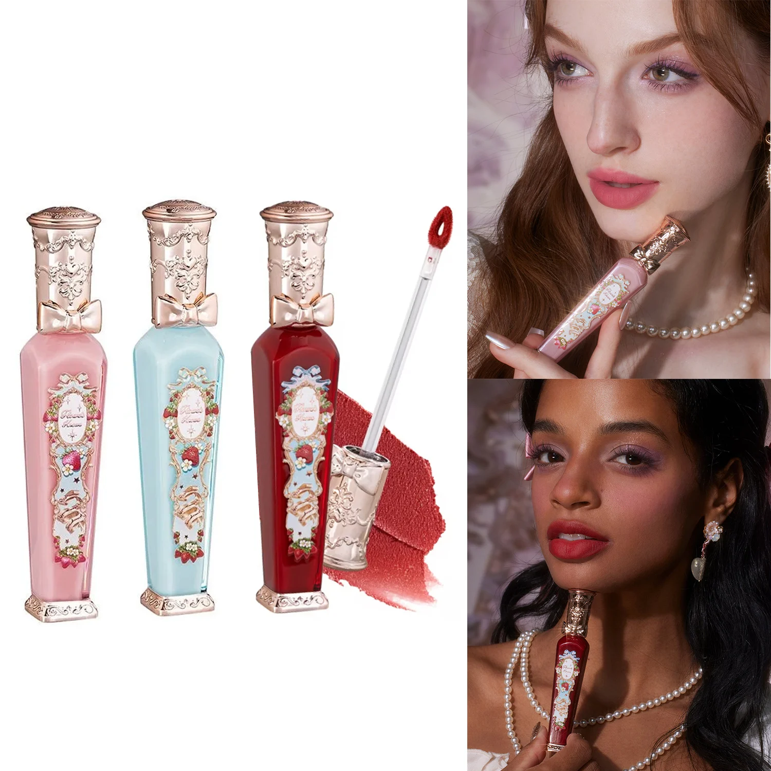 Фото Матовая жидкая помада Flower Knows Strawberry Rococo, веганская, не тестированная на животных, с эффектом бархата, стойкая, высокопигментированная, для макияжа губ. №1