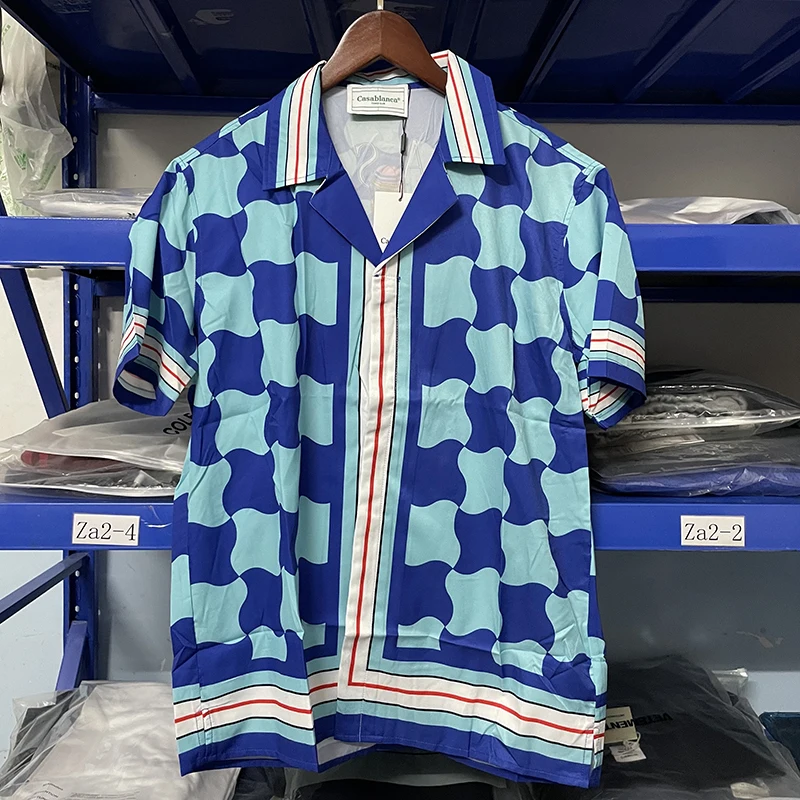 

High Quality Casablanca Fashion Blue Ocean Shirts 100% Contton Beach Surfing Casual Shirts Men Clothing Clothing