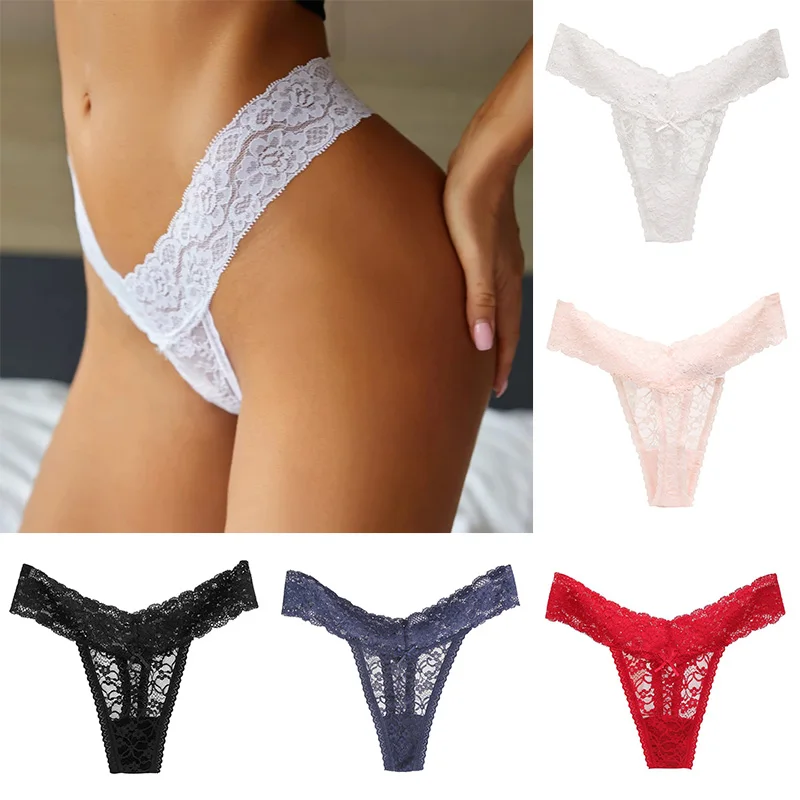 

Women'S Lace Sexy Thong Panties Mesh Hollow Out G-String See Through Low Rise Transparent Underwear Intimates Briefs