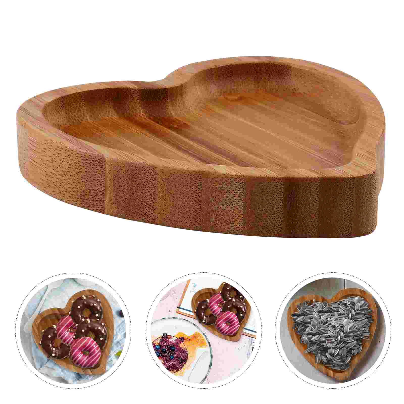 

Tray Heart Jewelry Wooden Plate Dish Serving Wood Shaped Snack Platter Fruit Ring Dessert Holder Storage Trinket Cheese Plates
