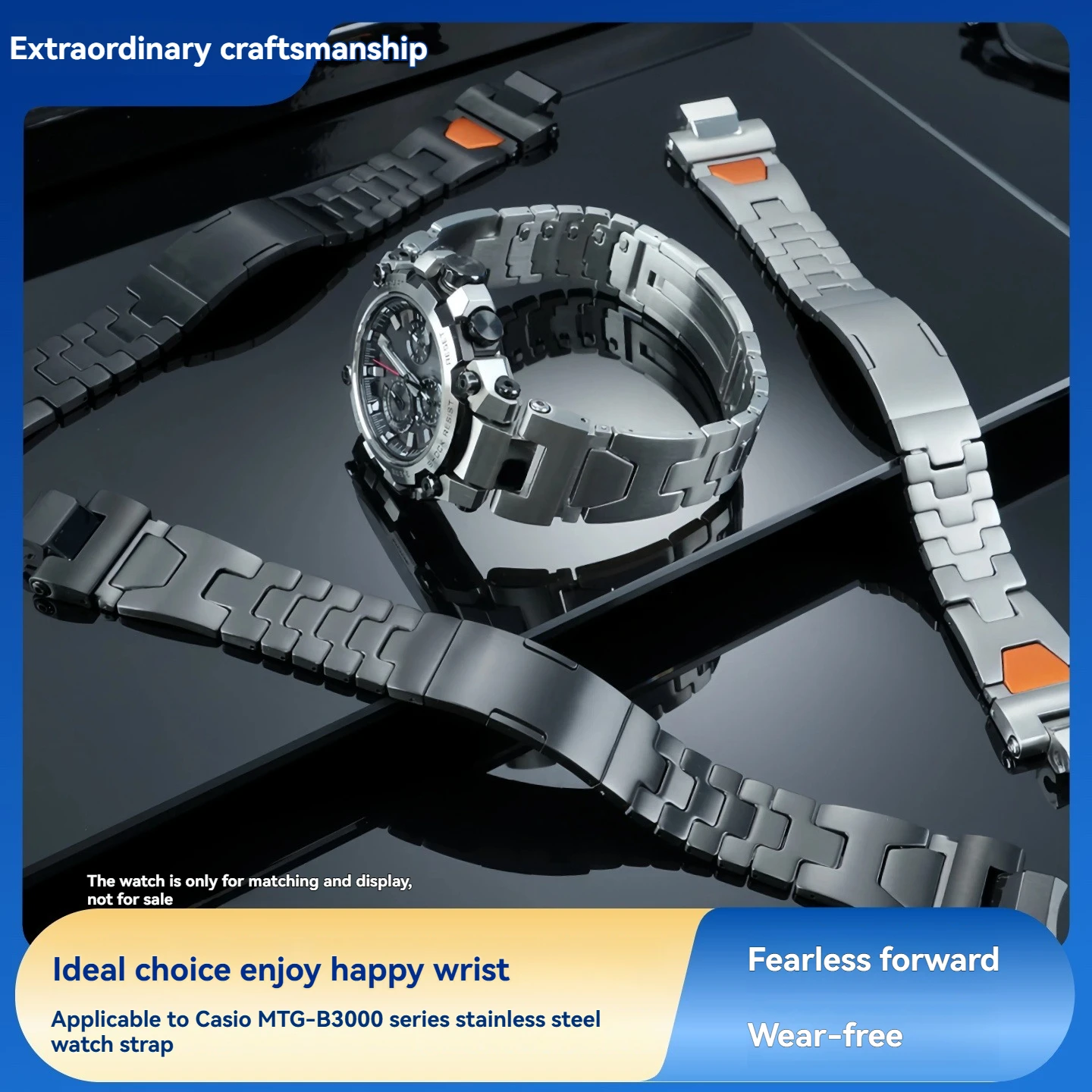 Фото Ремешок титанового цвета для Casio G-SHOCK Series 5672 MTG-B3000B/BD, быстросъемный стальной браслет, ремешок для часов из нержавеющей стали №1
