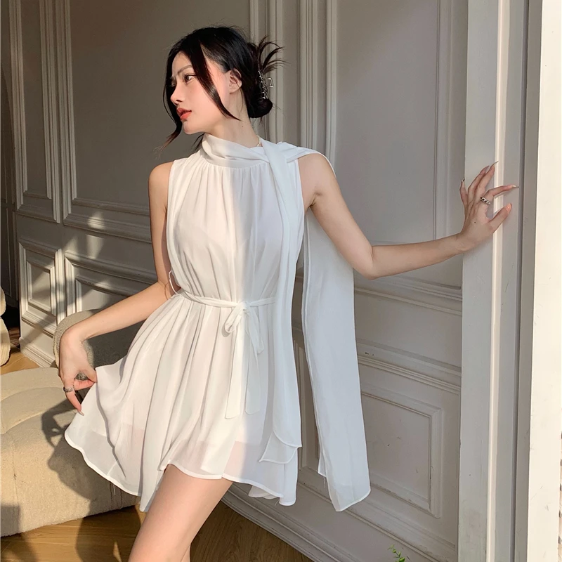 Блузка Женская средней длины без рукавов приталенная рубашка шифоновый