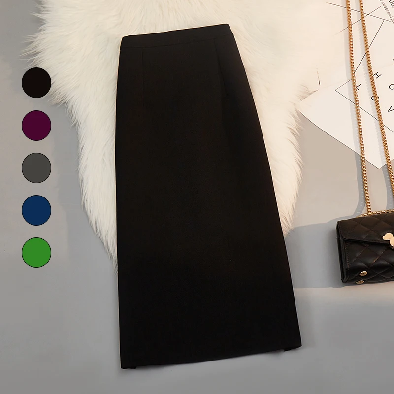 

Skirt Long for Women Spring Autumn Midi Below Knitted Black Suit Split Front A-line Skirts Korean Fashion Clothing