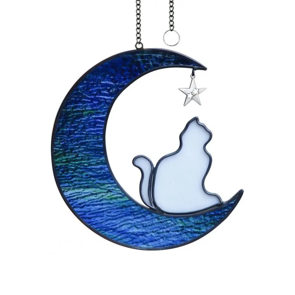 

Indoor Cat Hanging Decoration Charming Stained Glass Cat Hanging Decoration Moon Star Design Elegant Indoor Outdoor for Bedroom