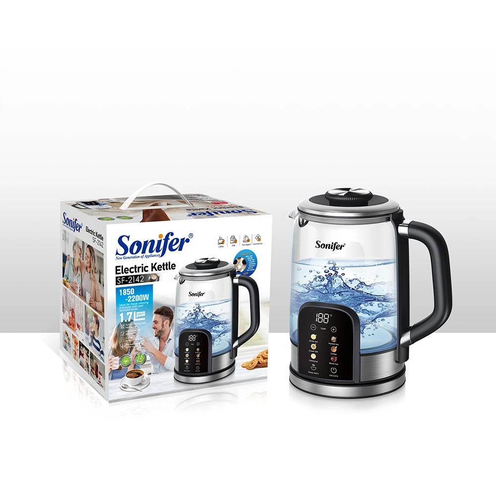 Фото Стеклянный электрический чайник Sonifer 1,7 л, чайник с цифровым контролем температуры, 6-ступенчатый нагрев, сохраняет тепло, быстрая кипячение 2200 Вт №5
