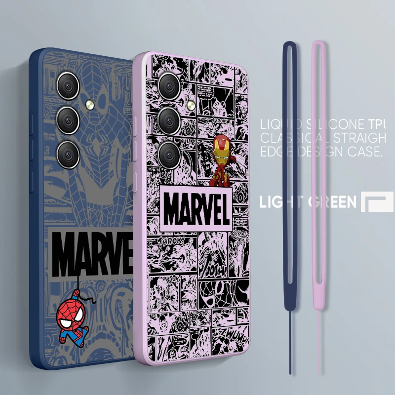 

Marvel Iron Man Spiderman For Samsung A34 A14 A52S A54 A23 A13 A73 A03Core A22 4G 5G Liquid Rope Silicone Phone Case