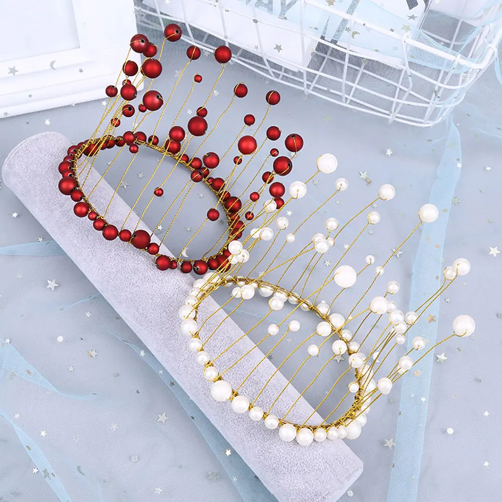 

Metal Pearl Princess Crown Cake Topper Artificial Pearls Headdress Wedding Cake Decorating Baby Shower Birthday Topper Handmade