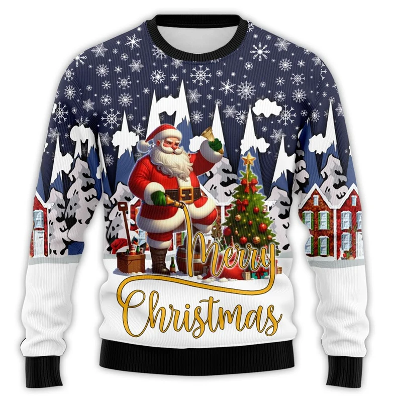 Harajuku Beer Graphic Sweatshirts Santa Claus Bar Party 3D Printed Ugly Christmas Sweater Unisex Pullovers Streetwear Boy Tops