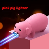 cute toy pig straight flame windproof cigar lighter butane refillable gas cigarette big firepower lighter collection of decorate