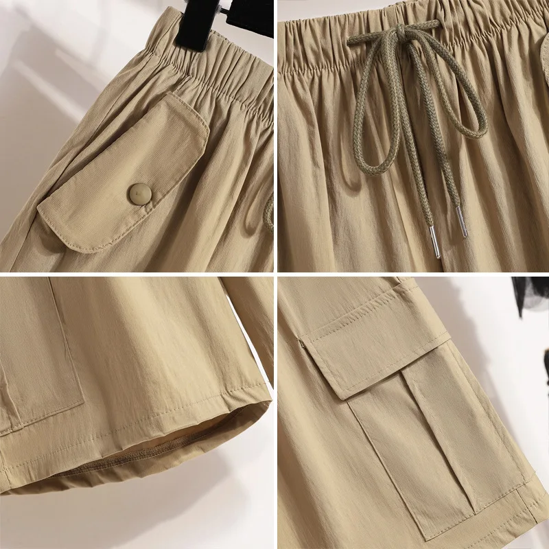 Cargo Shorts For Women 2023 Summer Multicolor Baggy Elastic Waist Short Pants With Side Pockets European And American Style Wear
