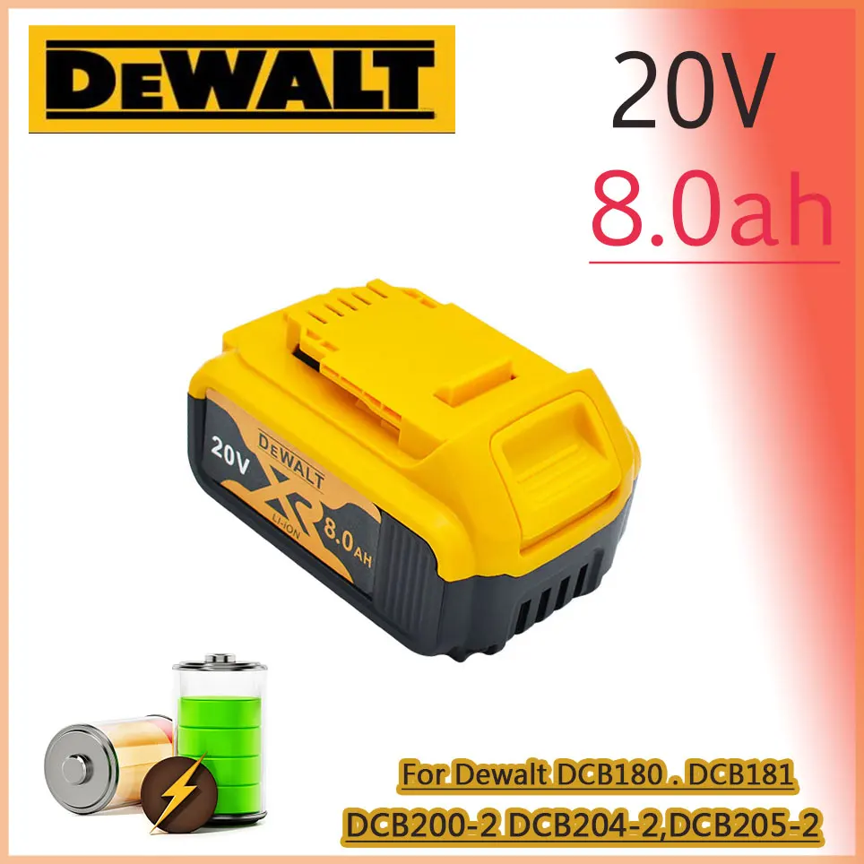 

100% original 20V 8.0ah Max Battery Power Tool Replacement For Dewalt Dcb184 Dcb181 Dcb182 Dcb200 20V 3a 5a 6a 20V Battery