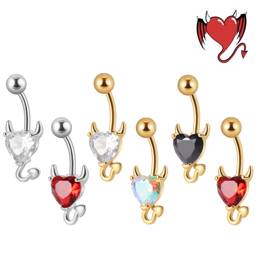 

1 Pcs Stainless Steel Heart Navel Belly Button Rings Devil Shape Red CZ Belly Piercing Body Jewelry Women Gift