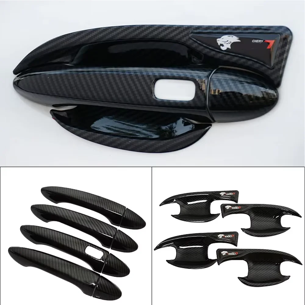Автомобильная ручка для Chery Chirey Tiggo 7 Pro Max Plus Xcite X-Cross, черная наклейка на дверь из углеродного волокна, накладка на полоску, аксессуары