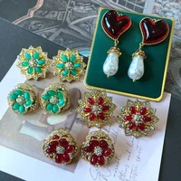 lovely heart earrings stud flower rhinestone pearls pendant exquisite jewelry