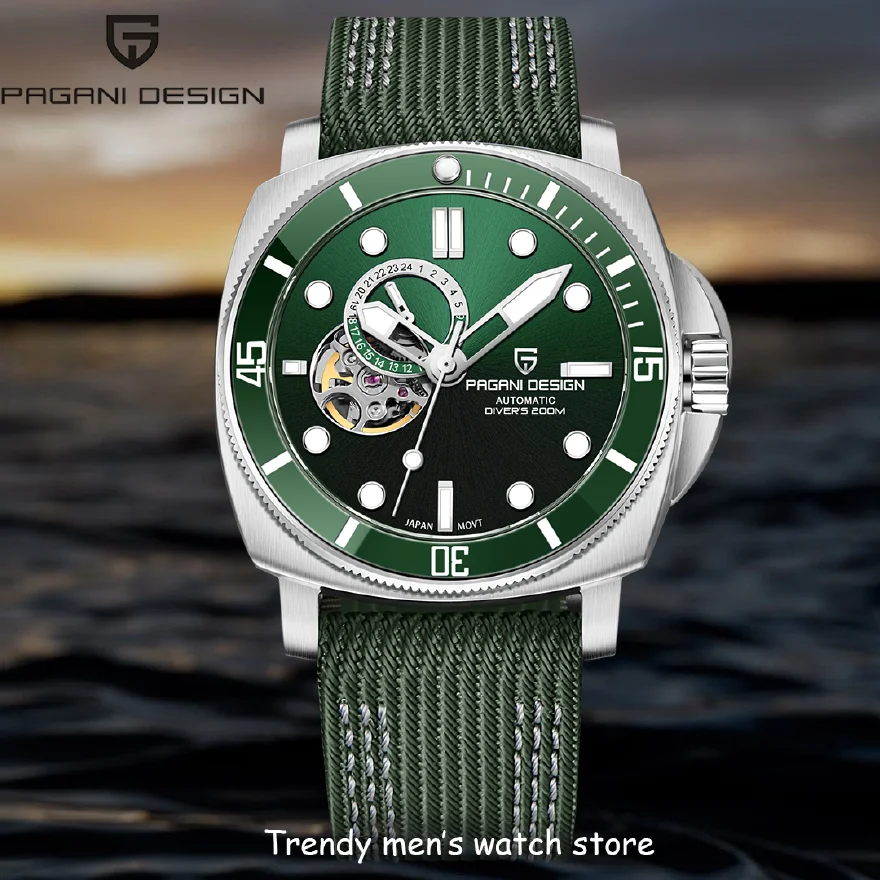 

PAGANI DESIGN Men's Watches NH39 Luxury Automatic Watch For Men Menchanical Wristwatch Tourbillon Skeleton Watch Men 200M Diving