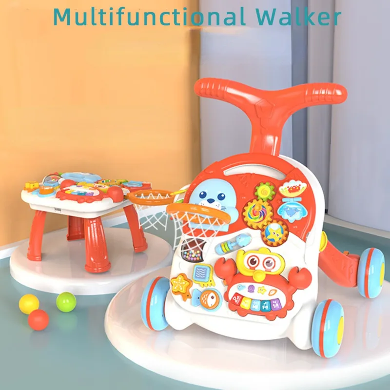 2 In 1 Play Table Walker For Babies Trolley Toy Multi-function Anti-rollover Toy Trolley Anti-O-leg Learning To Baby Walkers