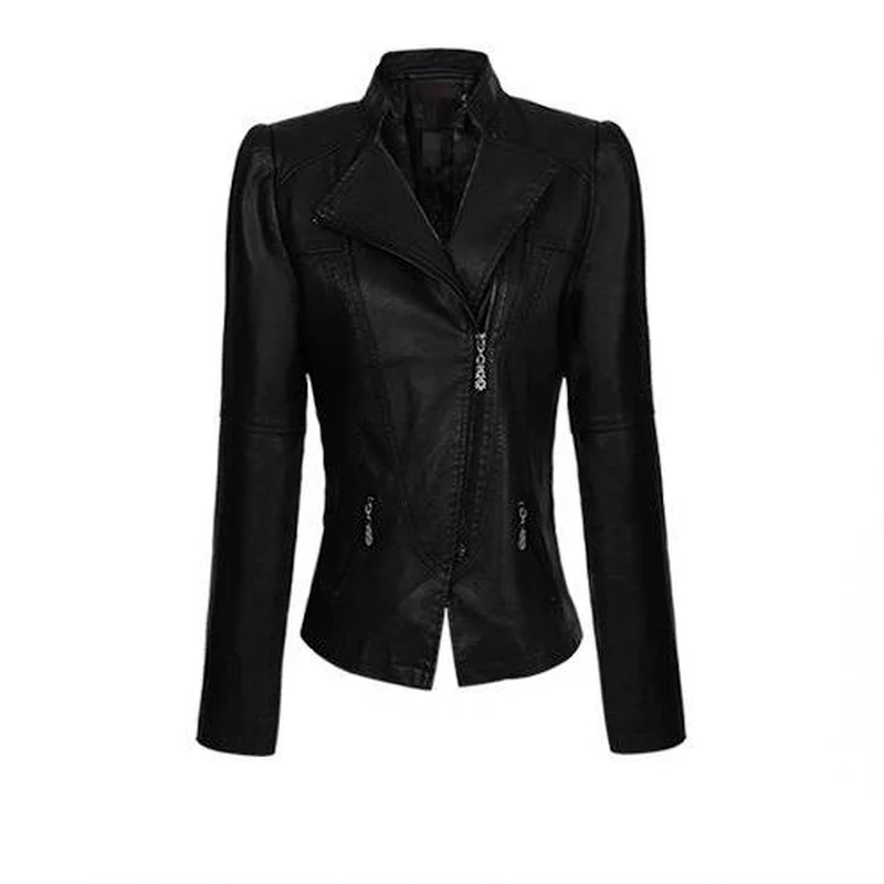 2021 Women Leather Jacket Solid Color Black Wine Red Classical Female Leather Coat Outwear Autumn Jackets Fashion Streetwear