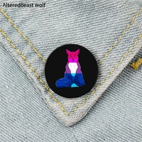 bi pride fox cartoon printed pin custom funny brooches shirt lapel bag cute badge cartoon enamel pins for lover girl friends