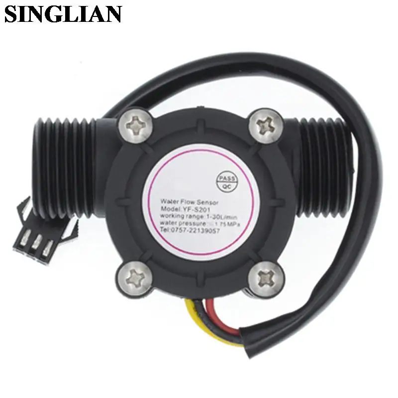 

DC 5-18V Water Flow Sensor Flowmeter Hall Flow Sensor Water Control Liquid Flow 1-30L/min 2.0MPa Sensor Switch YF-S201 Black