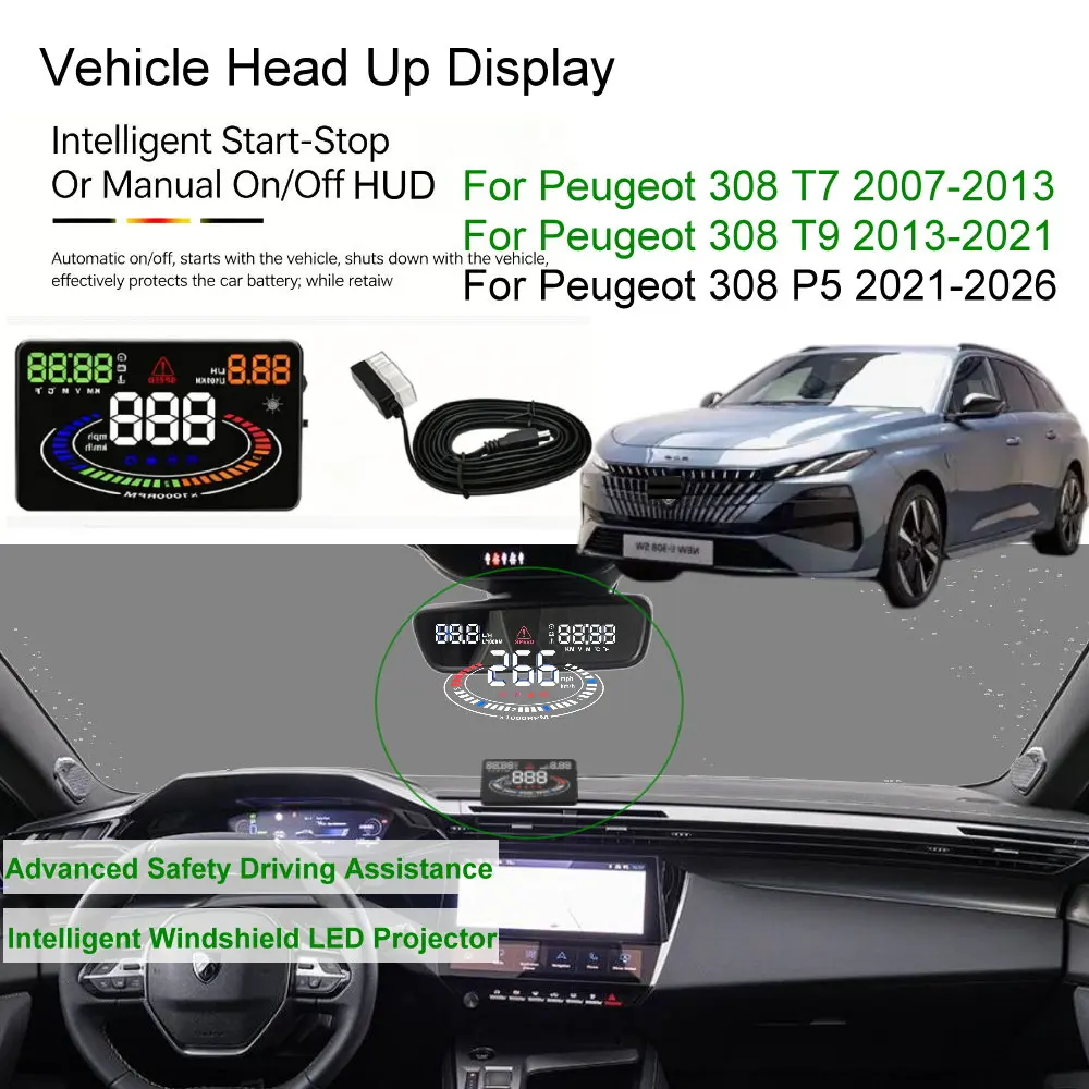 Фото Автомобильный проекционный дисплей (HUD) для Peugeot 308 T7 2007-2013, T9 2014-2021, P5 2022-2026, аксессуары для автомобильной электроники. №1