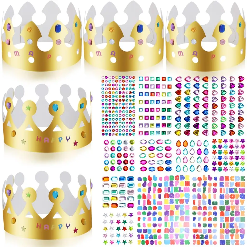 

Paper Birthday Crown Hats Gems Self Adhesive Stickers Colorful Letter Stickers