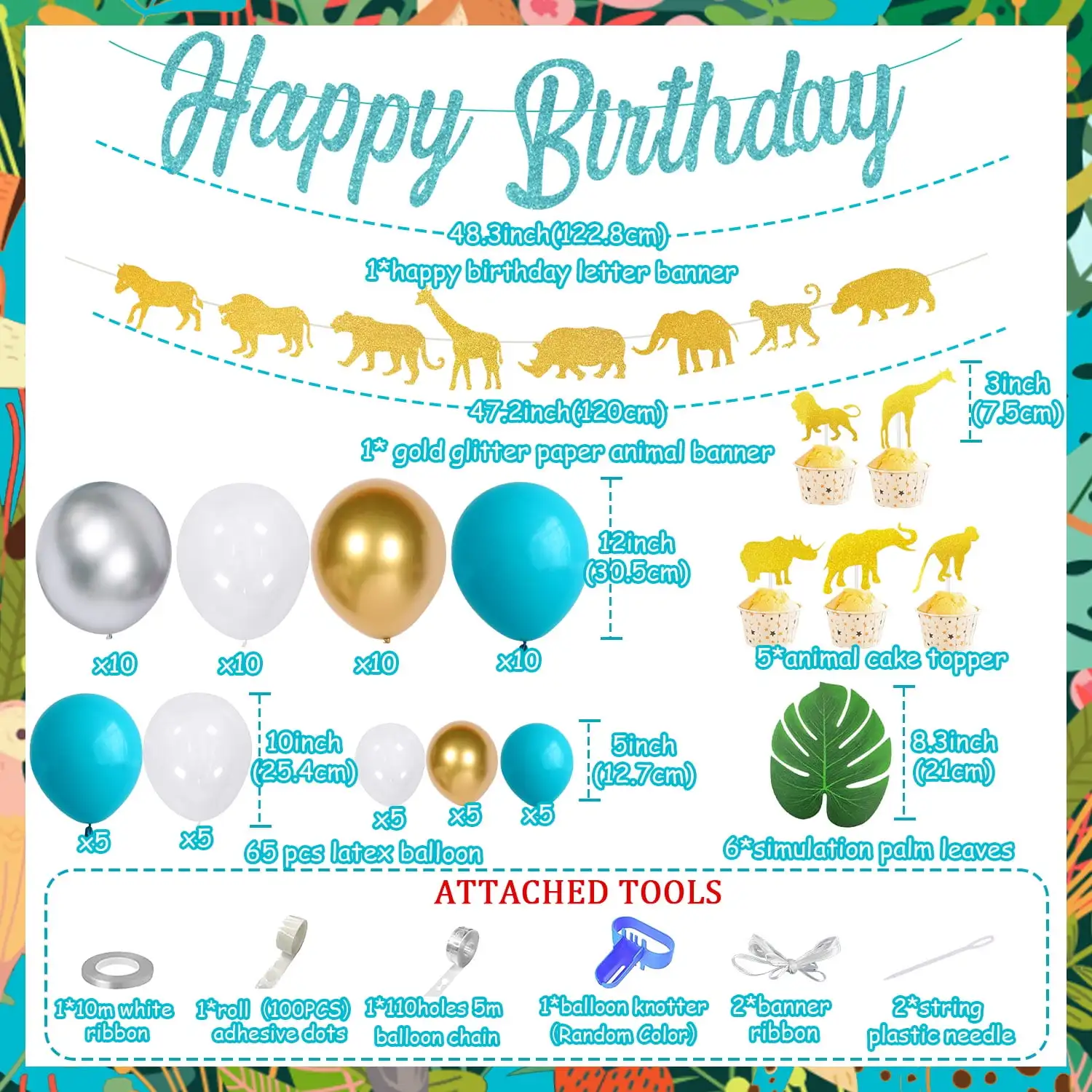 SURPRISE-Jungle Animal Тематические украшения для дня рождения набор гирляндной арки