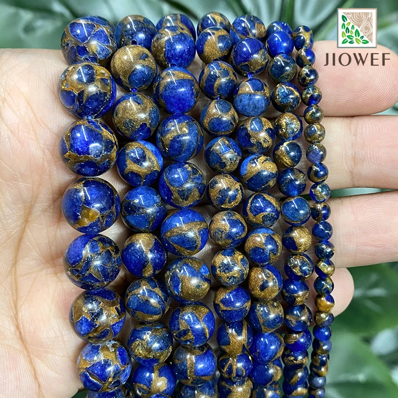 

Natural Dark Blue Golden Lace Cloisonne Round Beads DIY for Jewelry Making Rings Earrings Handmade Bracelets 4/6/8/10/12mm 15"