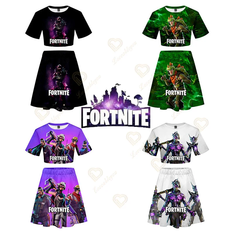 

Fortnite Two Piece Set 3D Print Battle Royale Women Crop Top and Skirt Female Outfits Costume 2Piece Sets Costume Top-skirt-set