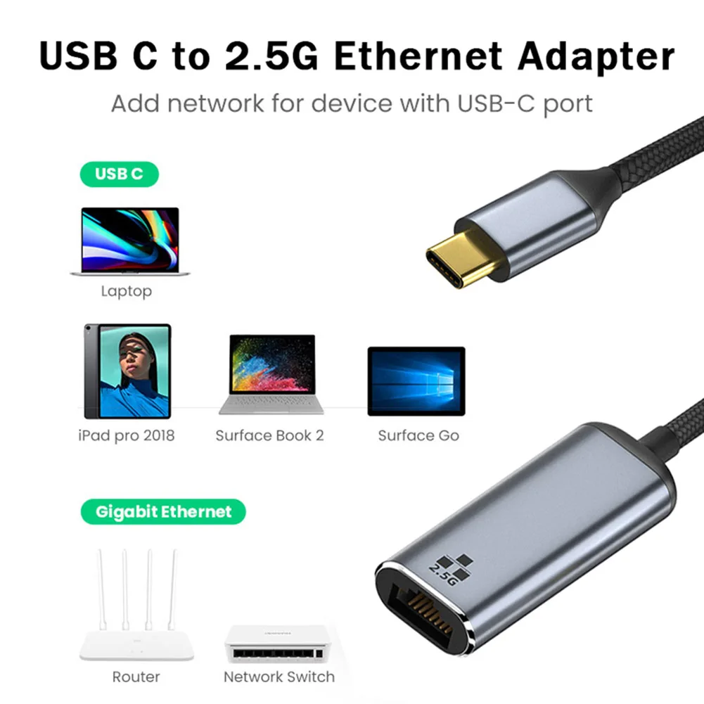 

Адаптер Ethernet с портом Type-C на RJ45, 2500 Мбит/с