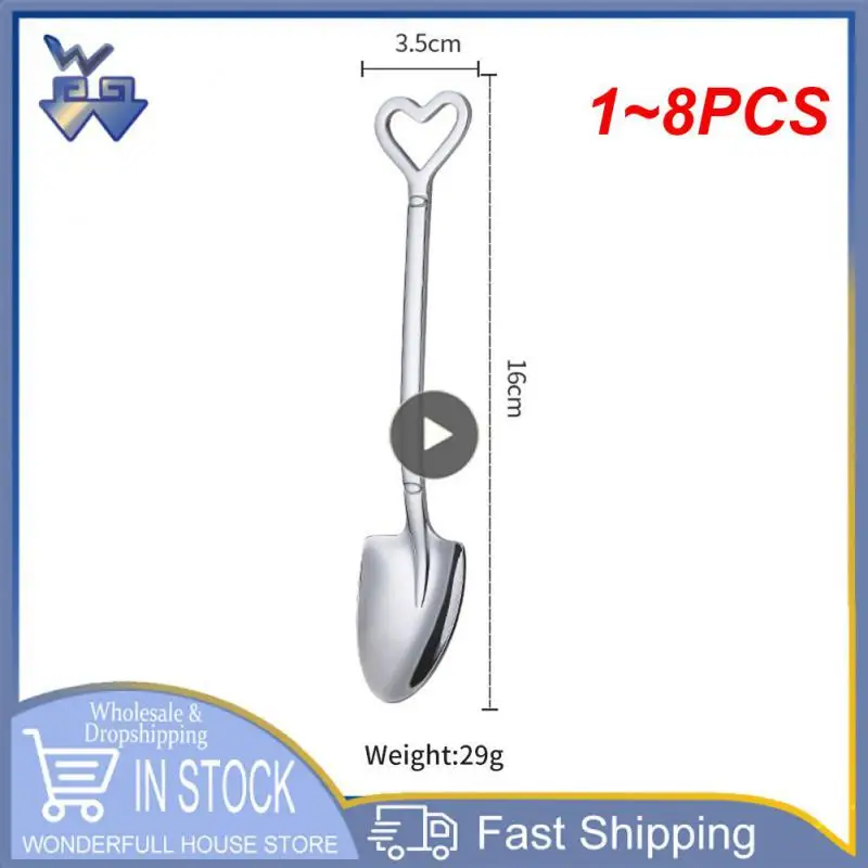 

1~8PCS Shovel Spoon 304 Food Grade Stainless Steel Spons For Ice Cream & Tea & Cooffee tableware Drop shipping