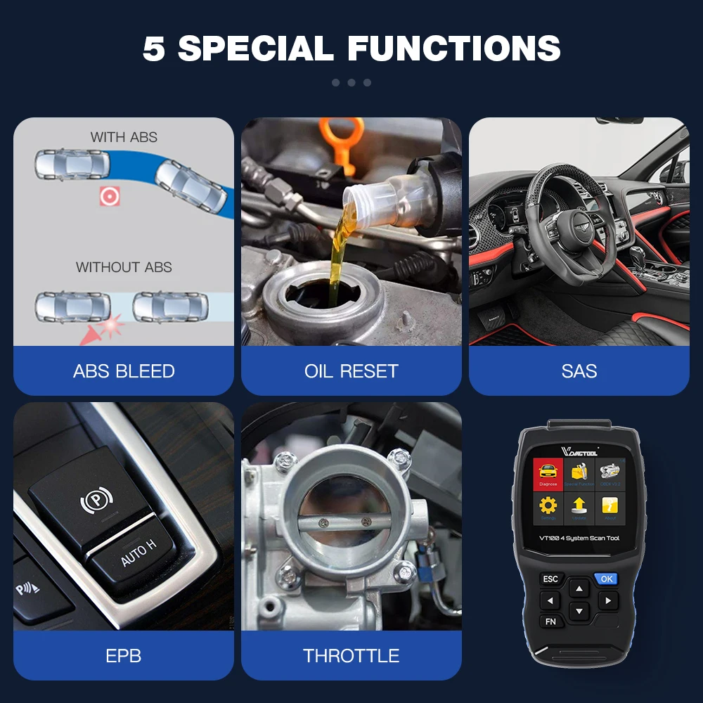 2022 Newest VDIAGTOOL VT100 Engine Analyzer OBD2 Diagnostic tools ABS SRS Transmission EOBD Code Reader Oil reset OBD 2 Scanner |