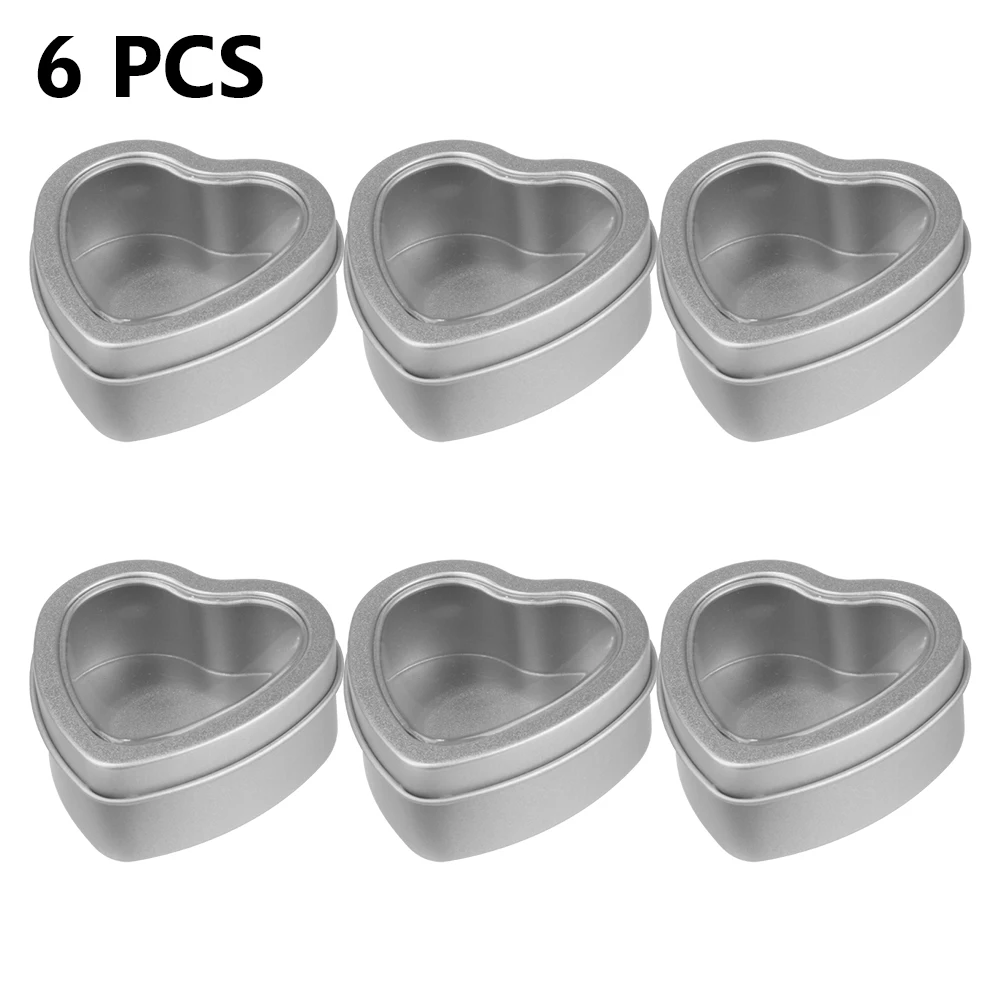 

6PC Mini Tin Box Bins Jar Heart-shaped Empty Iron Box Portable Lipstick Cream Storage for Wedding Jewelry Candy Pill Case Silver