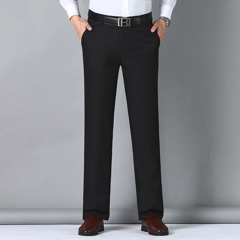 

Брюки мужские с завышенной талией, брендовые черные Костюмные штаны, тонкие прямые свободные Формальные Деловые повседневные штаны, 2023
