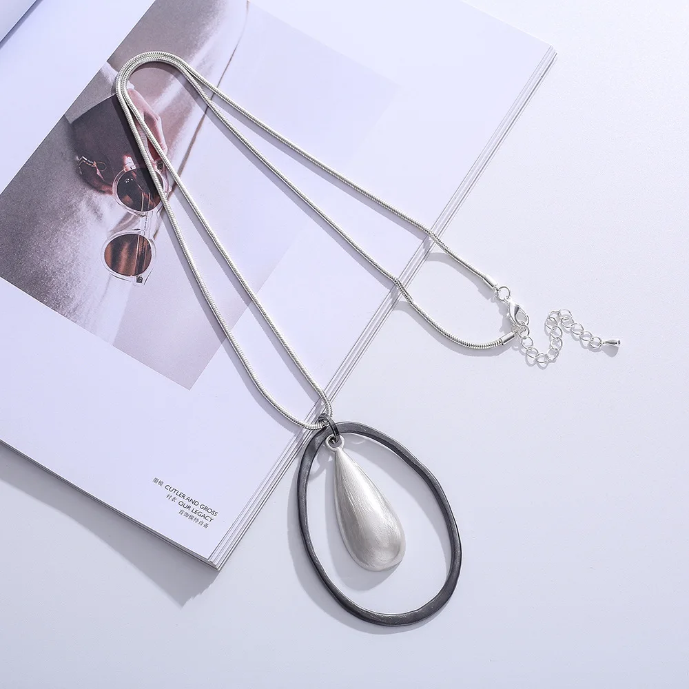 

ALLYES Simple Geometric Snake Chain Necklace Vintage Long Two Tone Metal Waterdrop Pendant Necklaces Women Collar Jewelry 2022