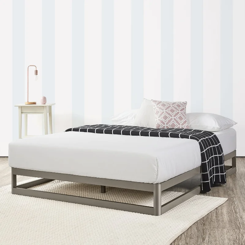 

Mellow Ace of Base 9" Round Metal Platform Bed with Steel Slats, Champagne Grey, Twin