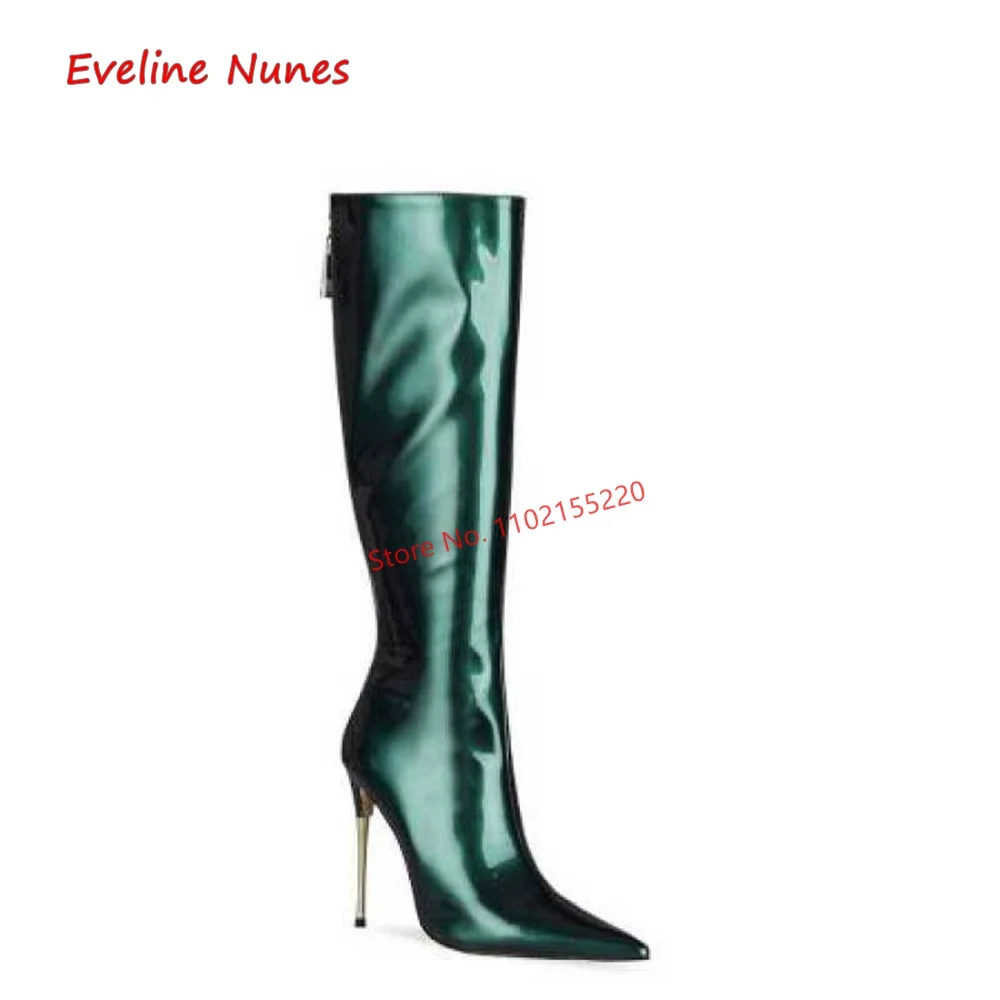 Green Party Knee High Boots 2022 Autumn New Arrival Solid Pointed Toe Stiletto Back Zipper Elegant Shoes For Free Shipping