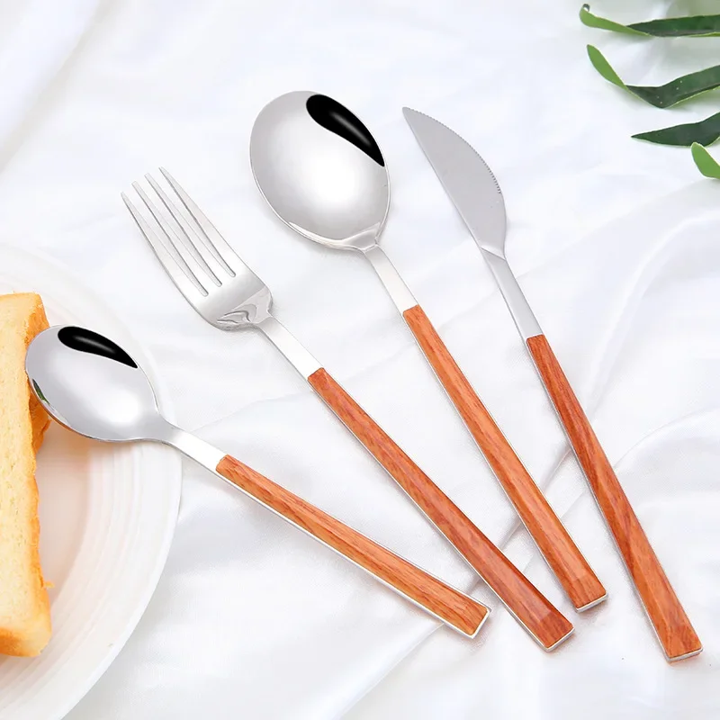 

4 Kinds of Reusable Wood Stainless Steel Cutlery Forks/spoons/cutlery Kitchen Accessories Supplies 3pcs