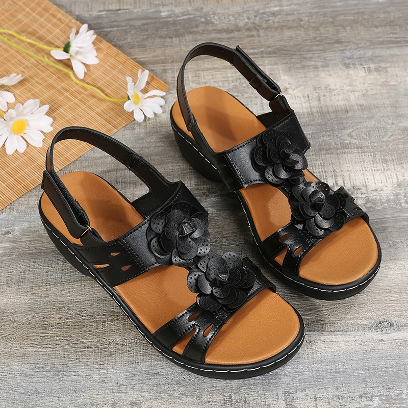 

Сандалии женские с открытой танкеткой, Повседневные Удобные римские босоножки с цветочным принтом, в европейском и американском стиле, лет...